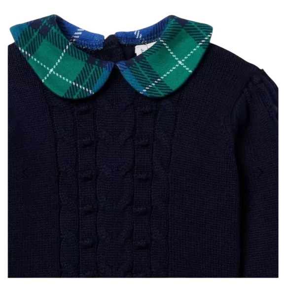 Janie and Jack Blue Cable Knit Teal Tartan Collar Sweater SZ 3 - Picture 7 of 13